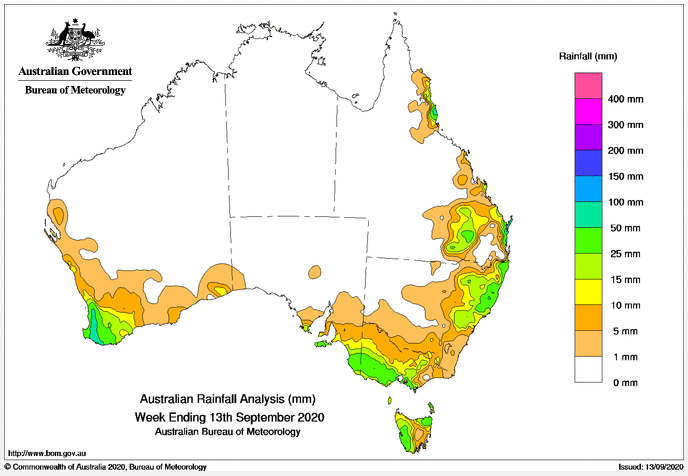 Australian Rainfall Analysis Week Ending 13.09.2020